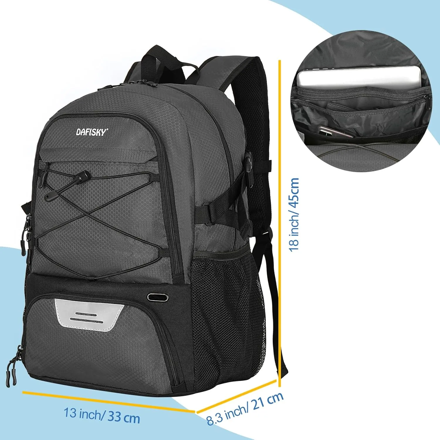 Basketball Backpack with Ball Compartment – Large Basketball Bag with Shoes Compartment Soccer Volleyball Bag Sports Backpack for Football, Grey
