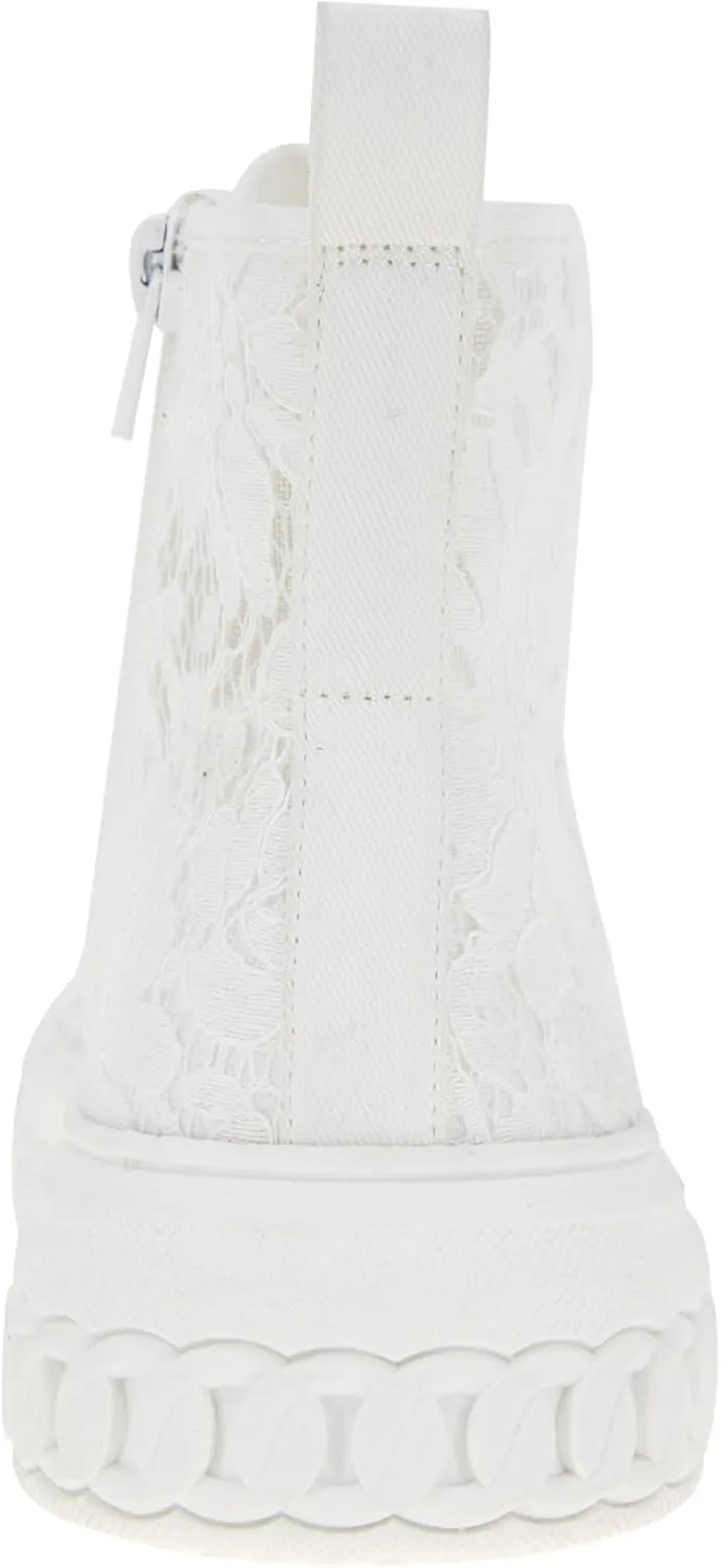 BCBGeneration Women's Renda High Top Allover White lace Sneaker