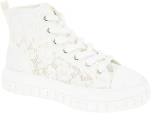 BCBGeneration Women's Renda High Top Allover White lace Sneaker