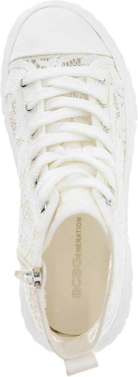 BCBGeneration Women's Renda High Top Allover White lace Sneaker