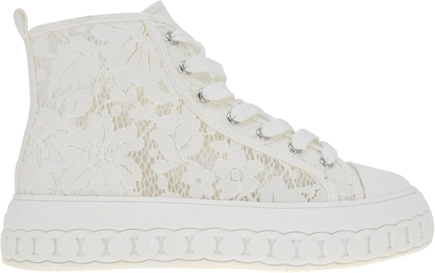 BCBGeneration Women's Renda High Top Allover White lace Sneaker
