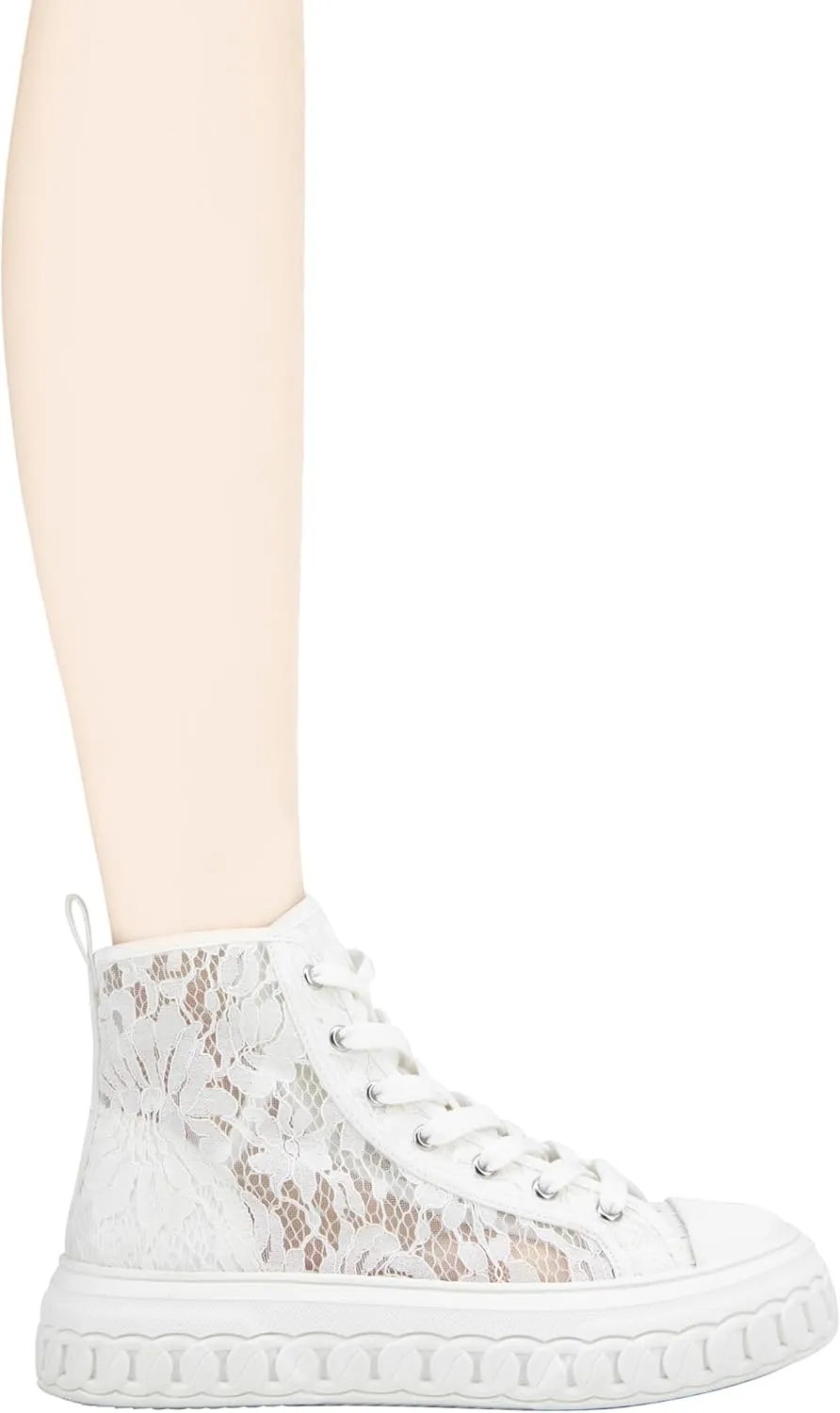 BCBGeneration Women's Renda High Top Allover White lace Sneaker