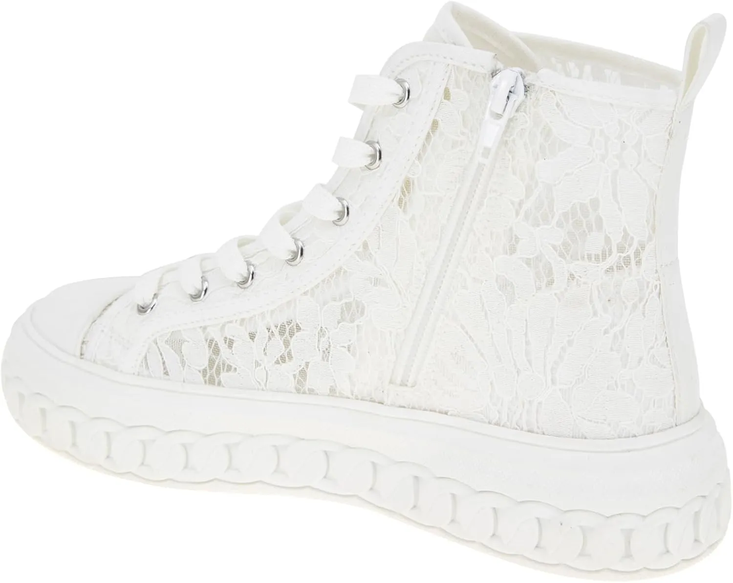 BCBGeneration Women's Renda High Top Allover White lace Sneaker