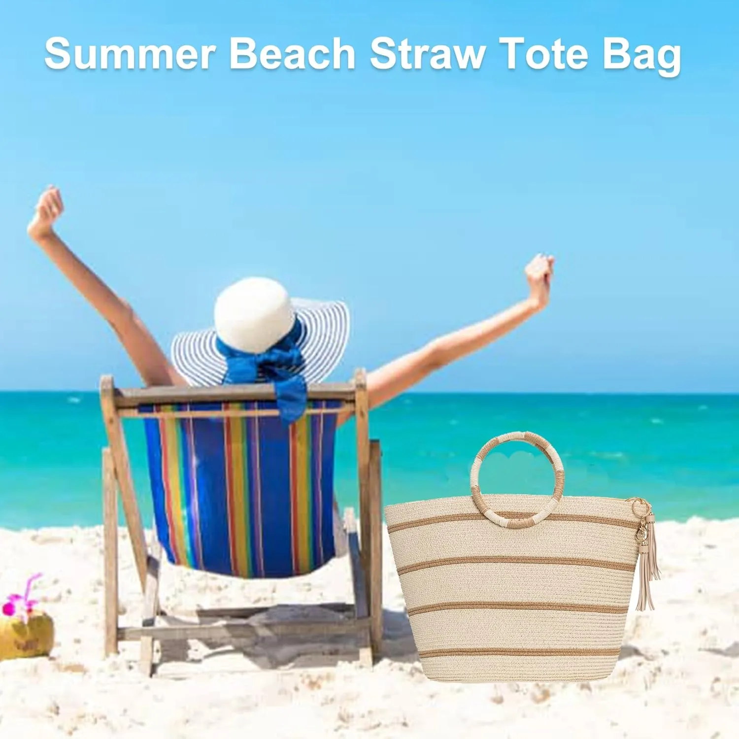 Beach Bags for Women Straw Tote Bag Summer Beach Bag Large Woven Straw Bag for Beach Vacation Holiday