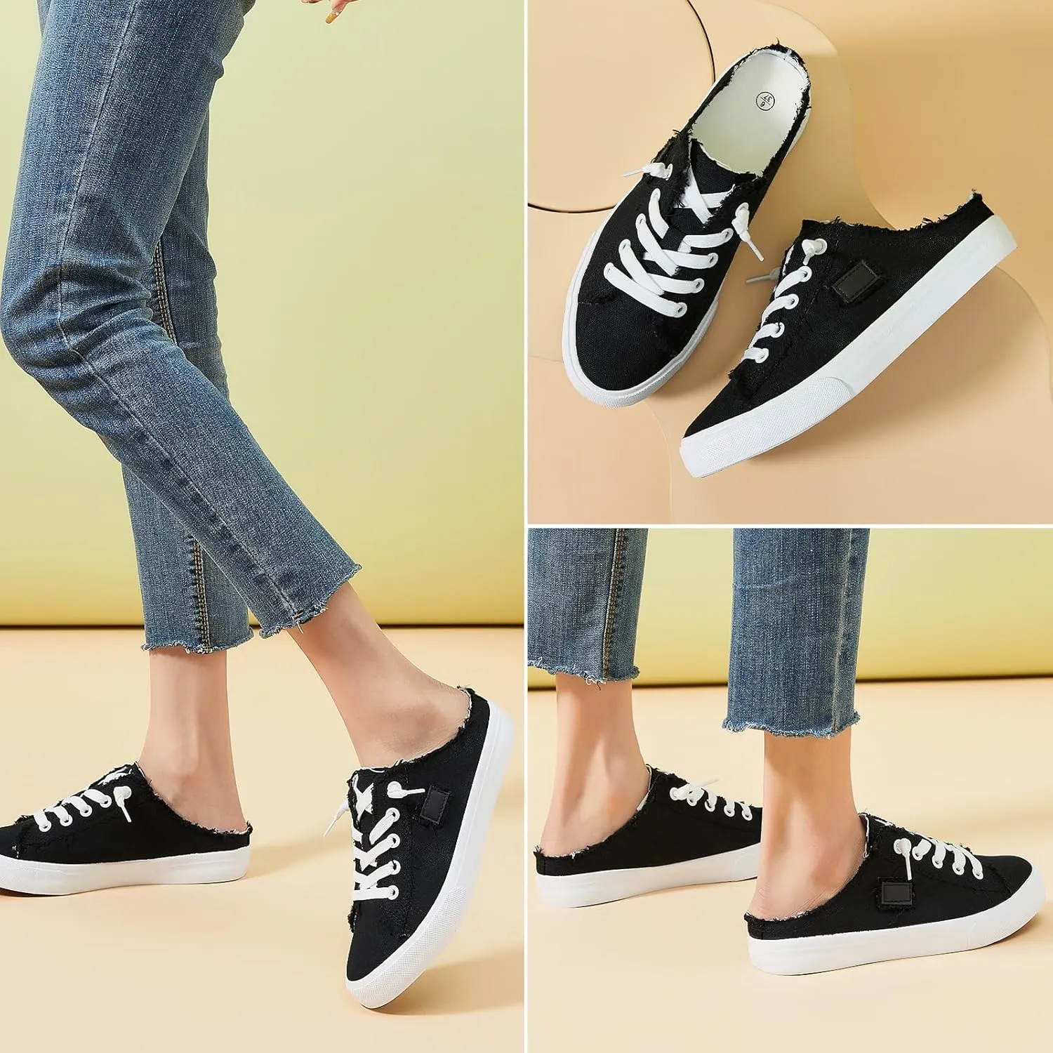 BENPAO Women's Slip on Sneakers Canvas Slip ons Shoes Fashion Comfortable Mules Womens Non Slip Loafers Casual Backless Shoes