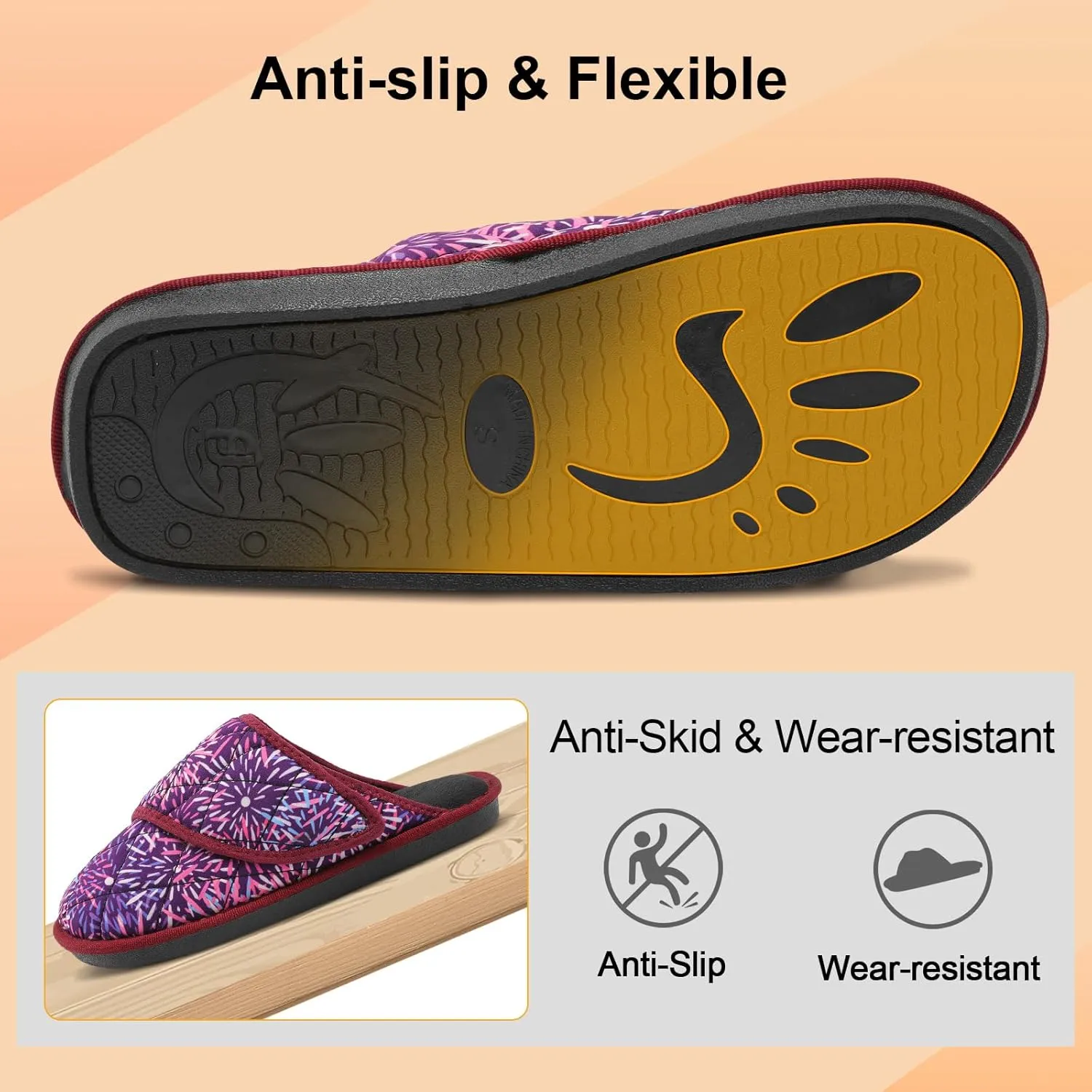 Besroad Womens Slippers Wide Diabetic Shoes Adjustable House Slippers Memory Foam Bedroom Shoes Arthritis Edema Indoor Outdoor