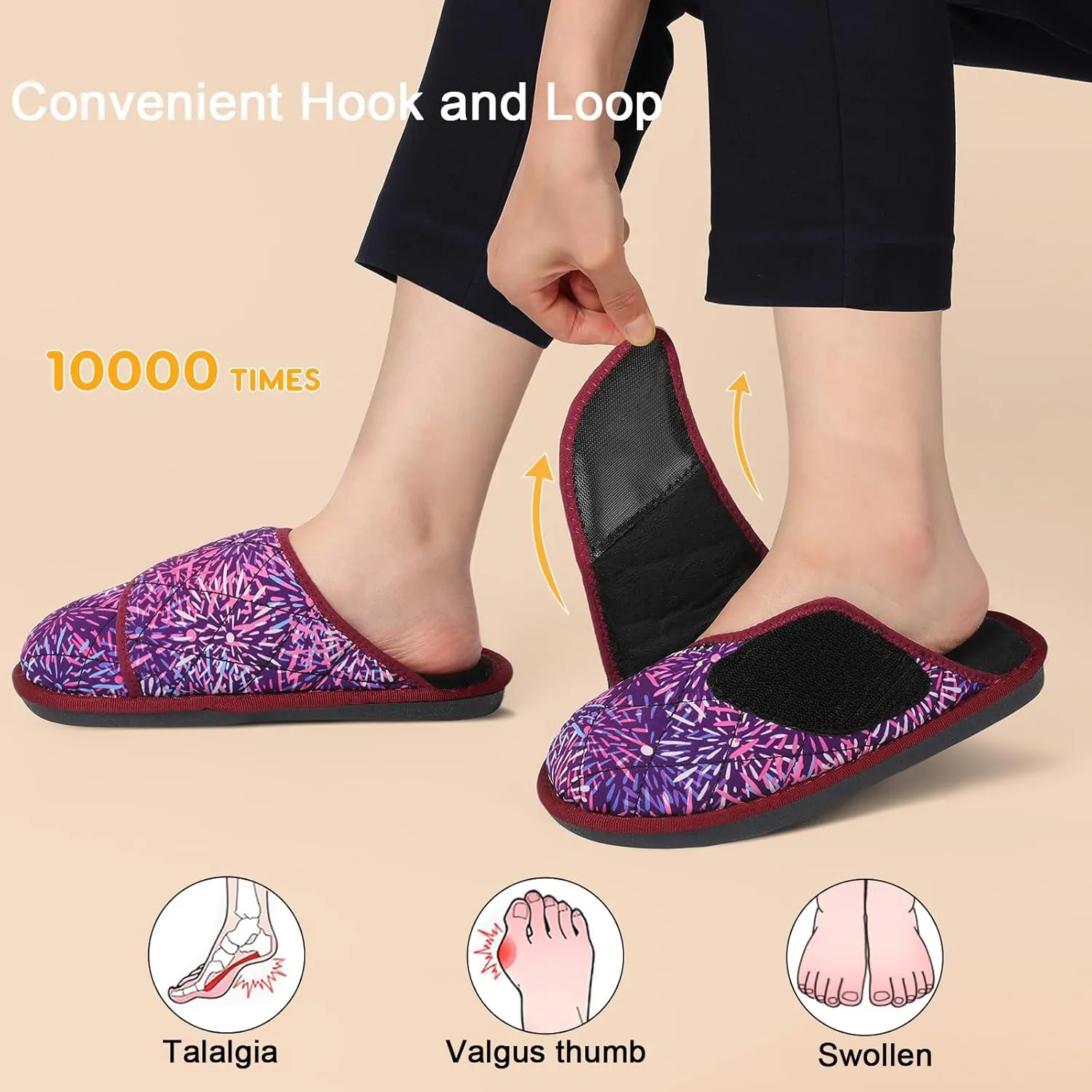 Besroad Womens Slippers Wide Diabetic Shoes Adjustable House Slippers Memory Foam Bedroom Shoes Arthritis Edema Indoor Outdoor