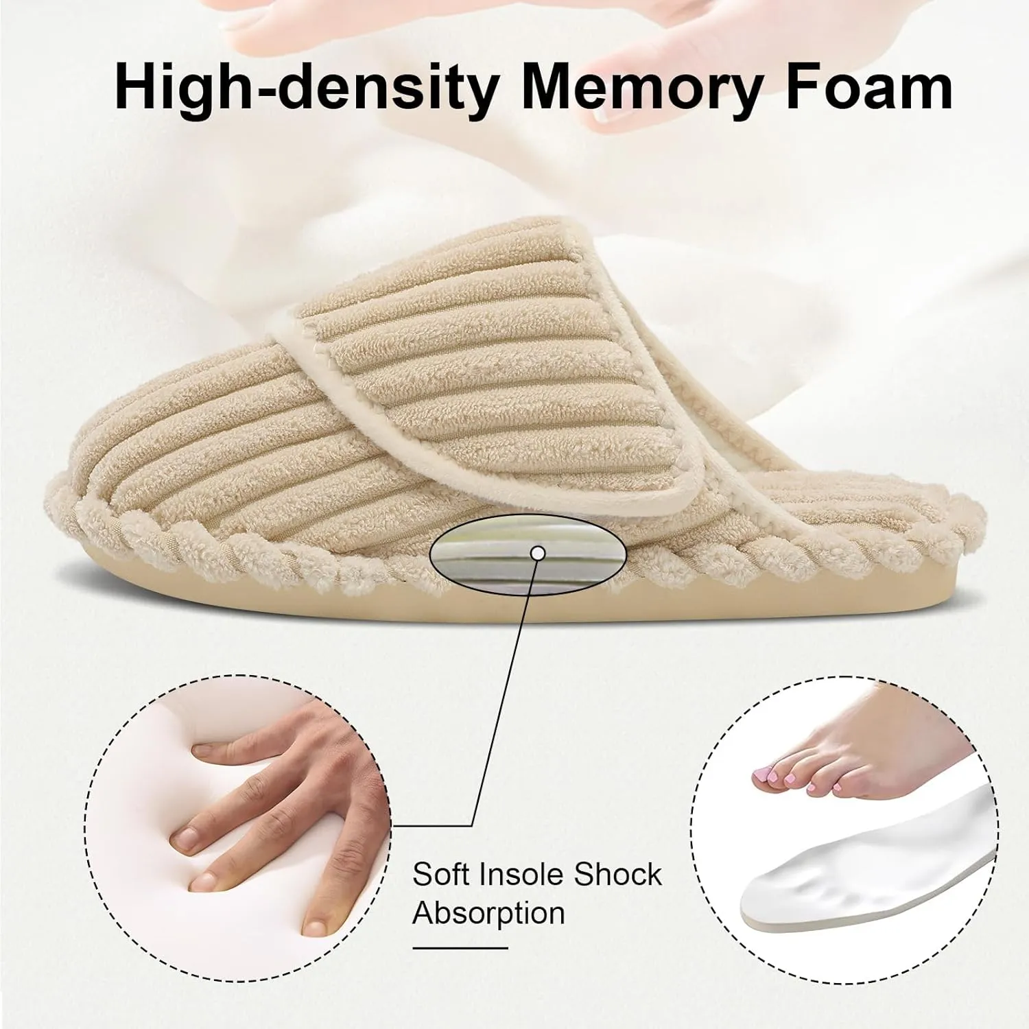 Besroad Womens Slippers Wide Diabetic Shoes Adjustable House Slippers Memory Foam Bedroom Shoes Arthritis Edema Indoor Outdoor