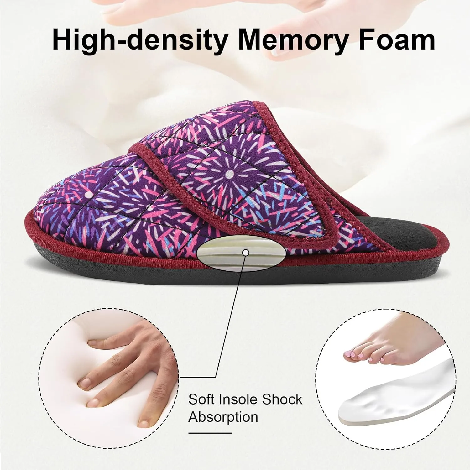 Besroad Womens Slippers Wide Diabetic Shoes Adjustable House Slippers Memory Foam Bedroom Shoes Arthritis Edema Indoor Outdoor