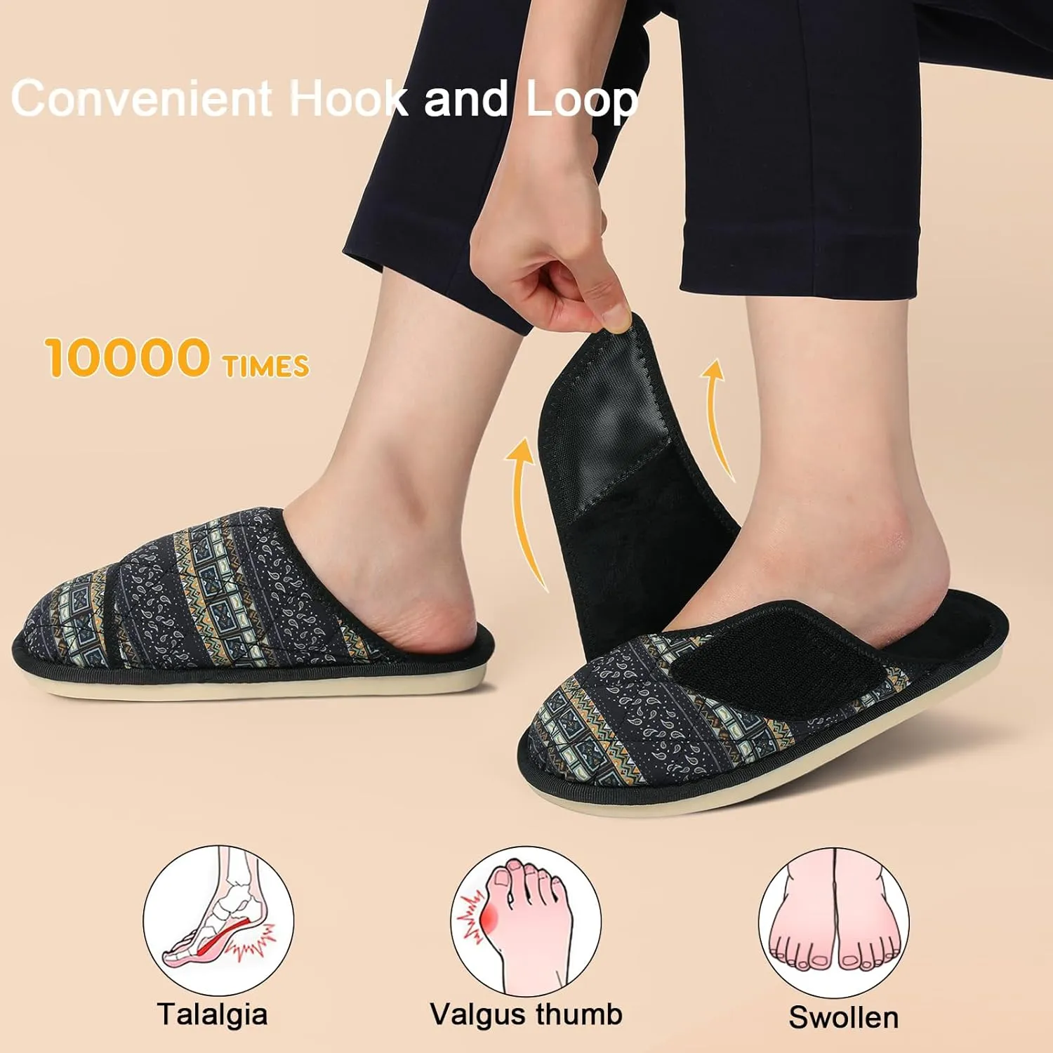 Besroad Womens Slippers Wide Diabetic Shoes Adjustable House Slippers Memory Foam Bedroom Shoes Arthritis Edema Indoor Outdoor
