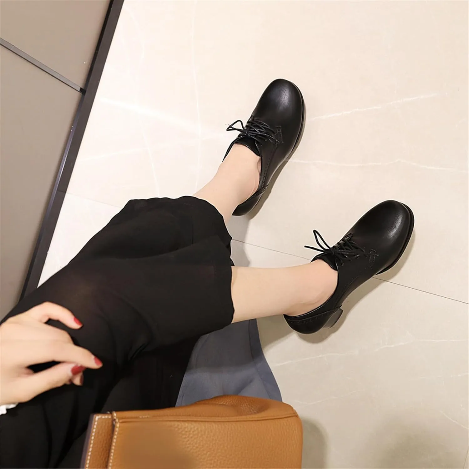 Betastella Women's Chunky Patent Leather Oxfords Platform High Heels Lace Up Pumps
