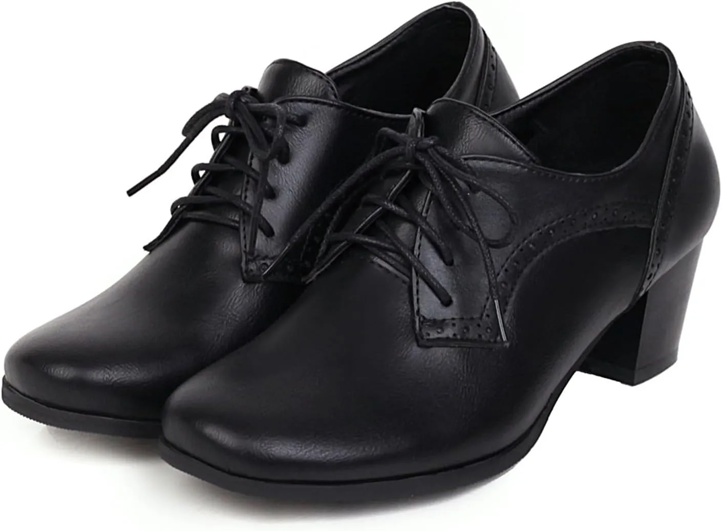 Betastella Women's Chunky Patent Leather Oxfords Platform High Heels Lace Up Pumps