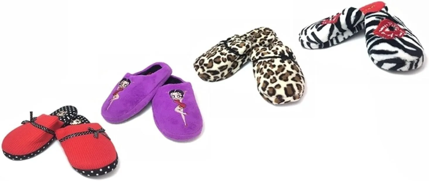 Betty Boop Ultra-Soft Women's Plush Pinup Scuffs Cozy Non-Skid Slippers - Great for Gifts