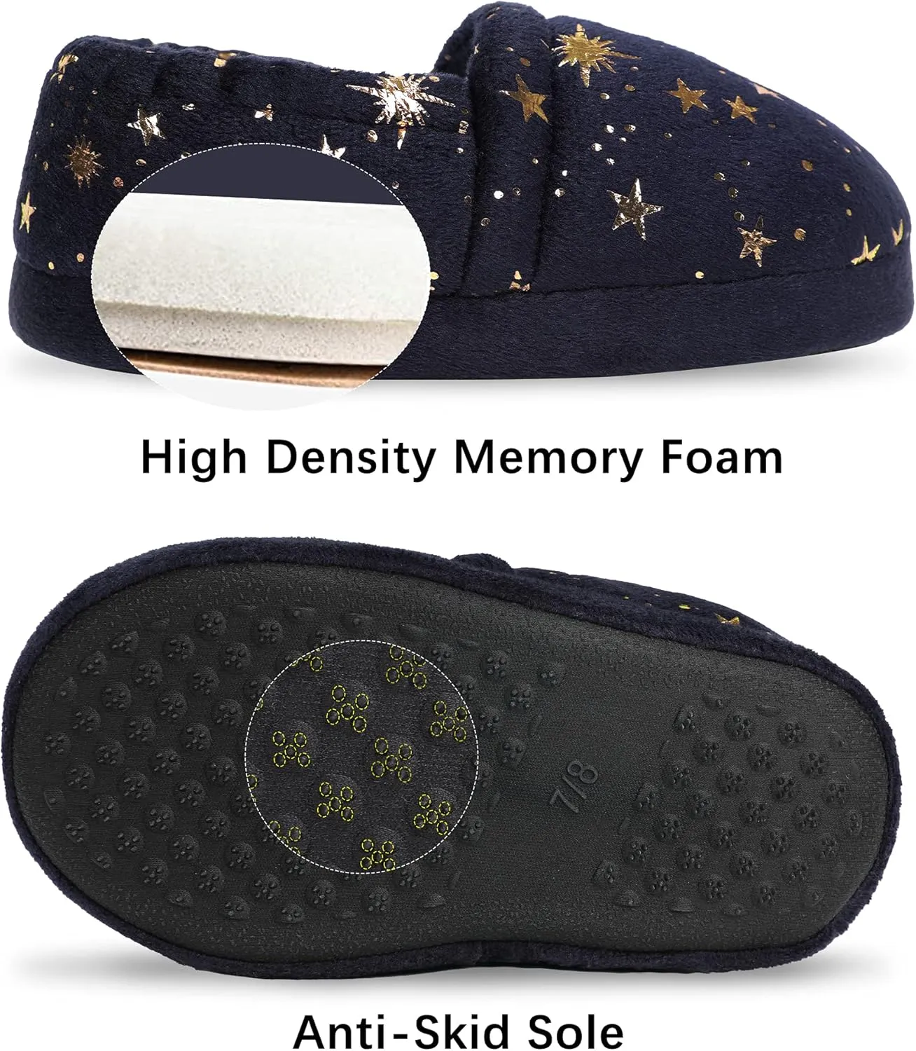 Bigwow Girls Boys Slippers Glitter Star Fuzzy House Slipper with Memory Foam Non-Slip Cozy Warm Indoor Outdoor Shoes for Toddler Little Big Kids