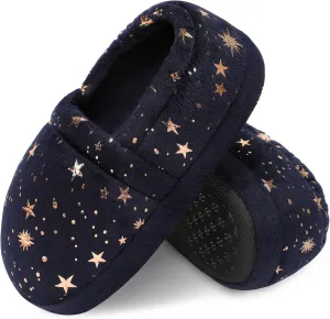 Bigwow Girls Boys Slippers Glitter Star Fuzzy House Slipper with Memory Foam Non-Slip Cozy Warm Indoor Outdoor Shoes for Toddler Little Big Kids