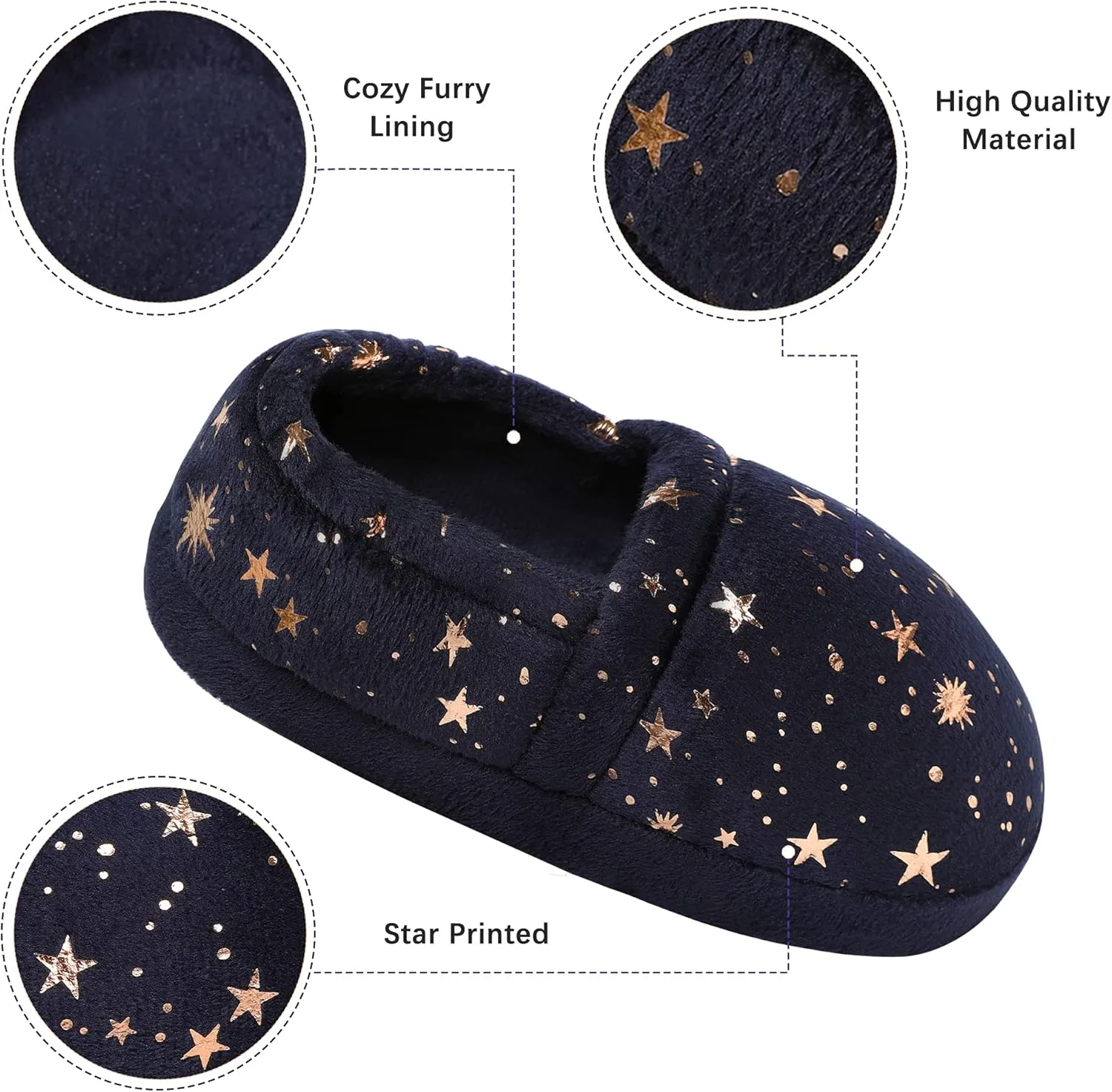 Bigwow Girls Boys Slippers Glitter Star Fuzzy House Slipper with Memory Foam Non-Slip Cozy Warm Indoor Outdoor Shoes for Toddler Little Big Kids