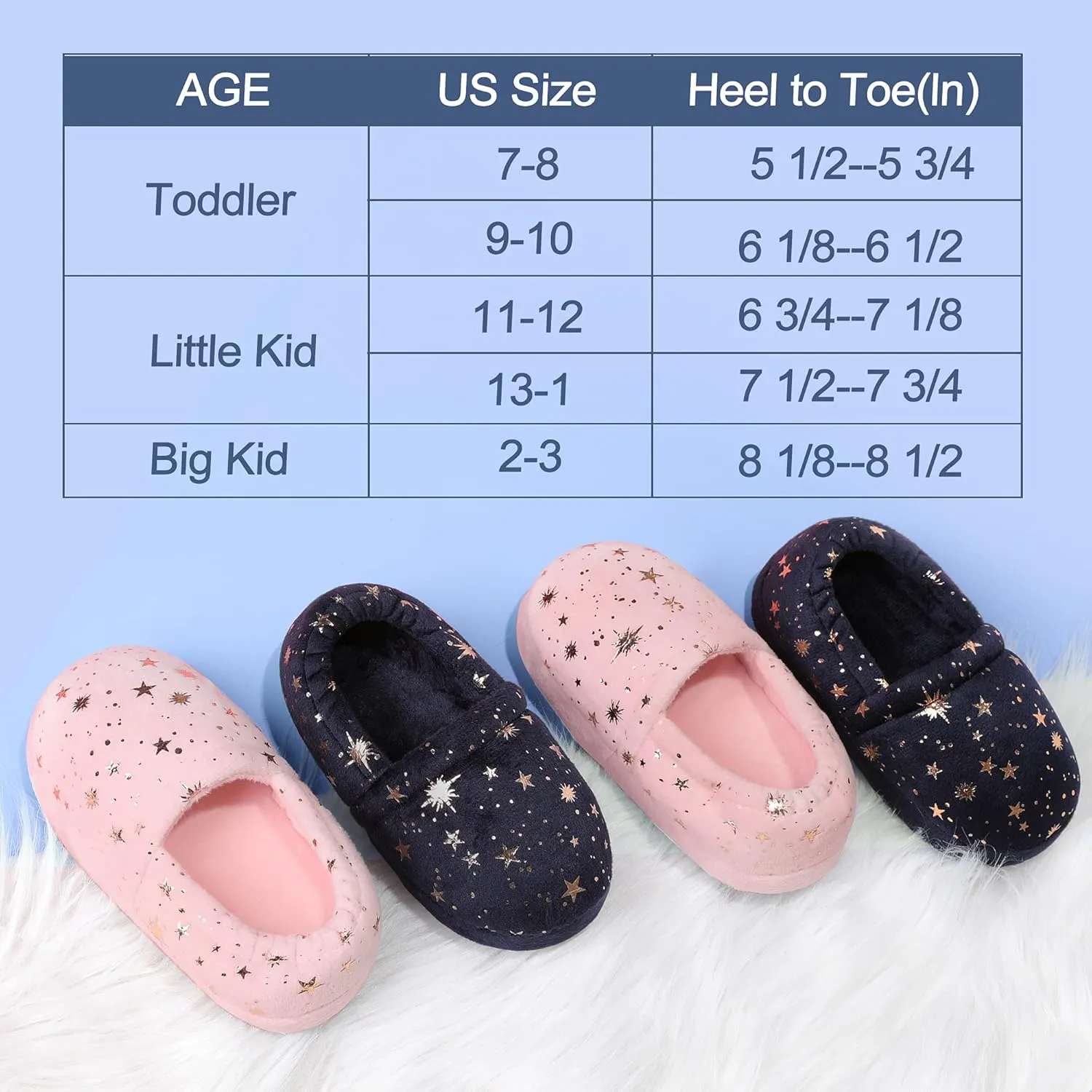 Bigwow Girls Boys Slippers Glitter Star Fuzzy House Slipper with Memory Foam Non-Slip Cozy Warm Indoor Outdoor Shoes for Toddler Little Big Kids