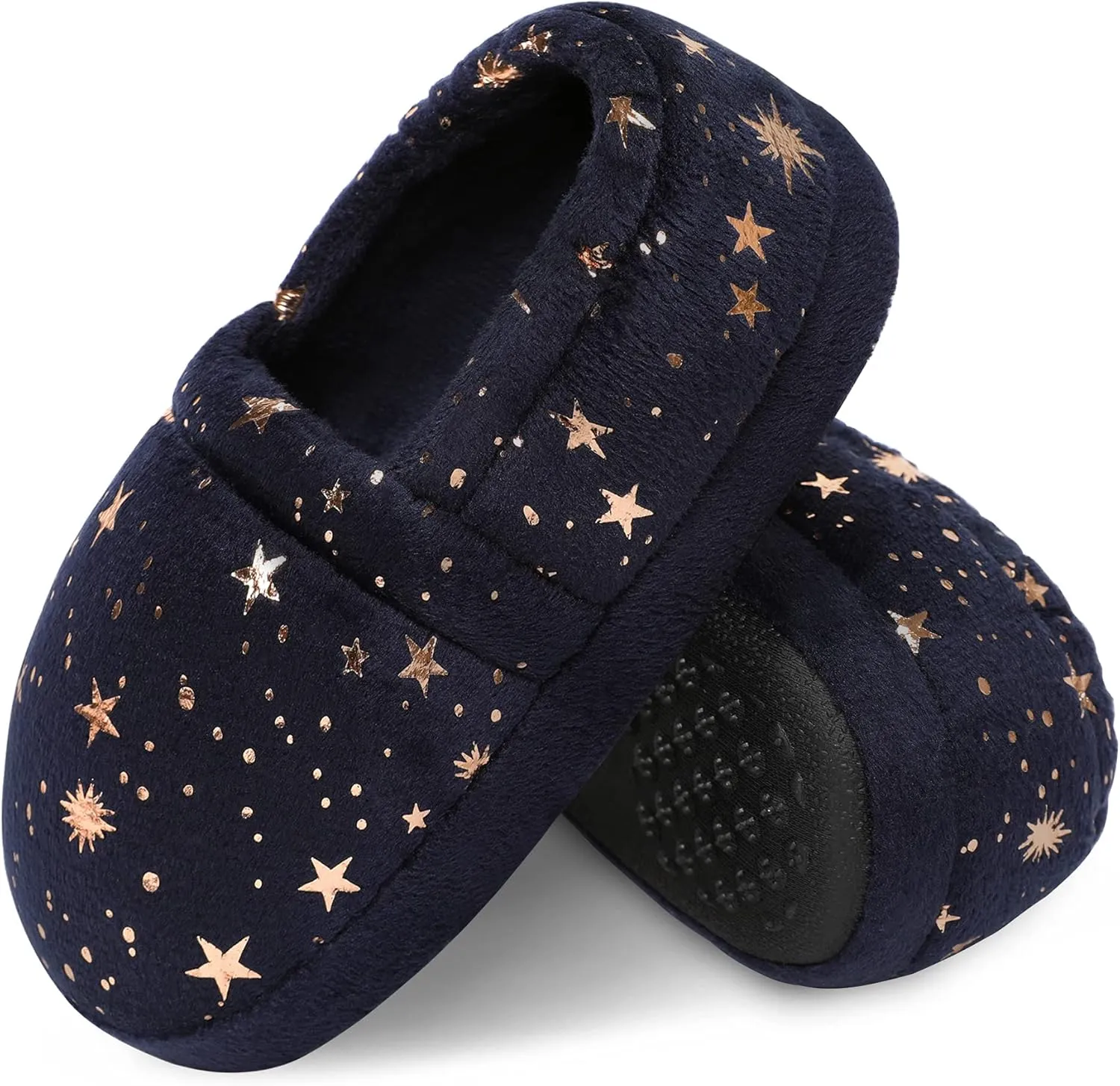 Bigwow Girls Boys Slippers Glitter Star Fuzzy House Slipper with Memory Foam Non-Slip Cozy Warm Indoor Outdoor Shoes for Toddler Little Big Kids