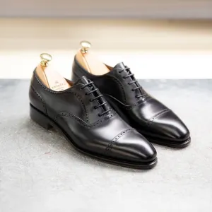 Black Handmade Leather Toe cap Lace up Dress Leather Shoes Men Oxfords