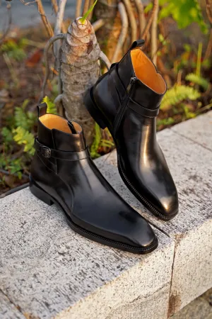 Black Leather Jodhpur Boots  Zipper Closure, Patina Finish, Casual Chelsea Boot Style for men