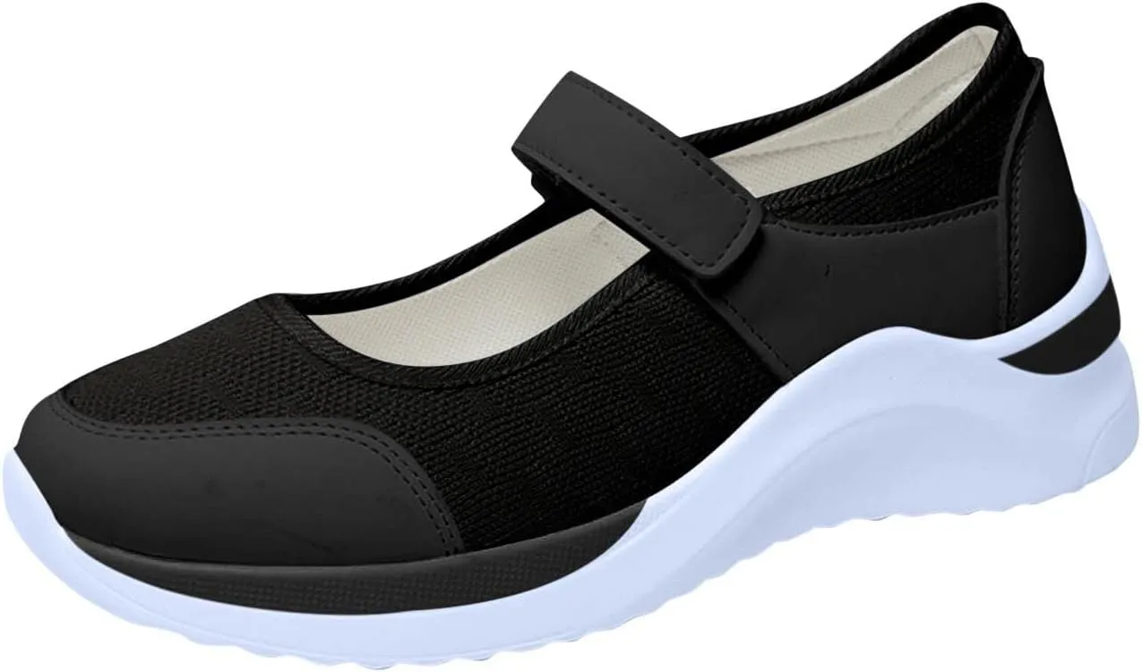Black Walking Shoes for Women Casual Non Slip Orthopedic Shoe Adjustable Strap Hikng Sports Sneakers Footwear