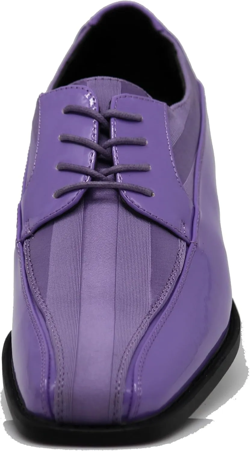 BMY Men's Striped Satin Matching Patent Upper Oxfords Formal Dress Shoes