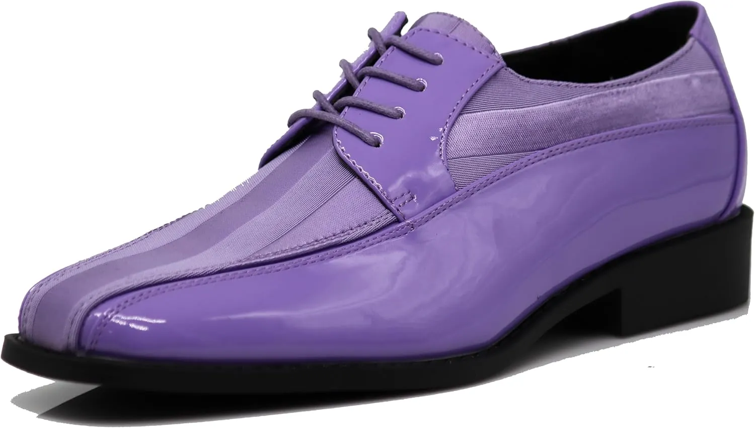 BMY Men's Striped Satin Matching Patent Upper Oxfords Formal Dress Shoes