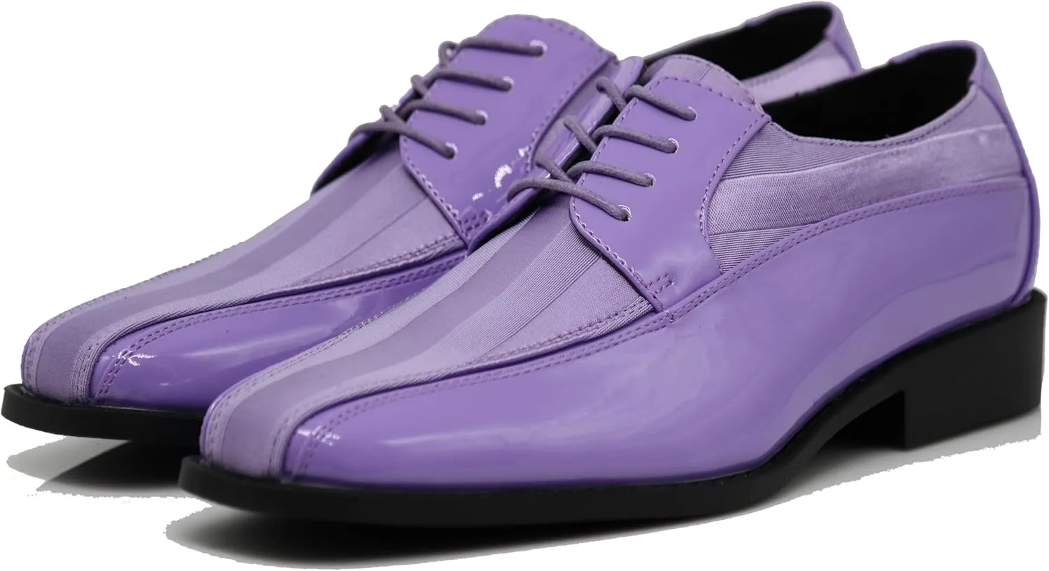 BMY Men's Striped Satin Matching Patent Upper Oxfords Formal Dress Shoes