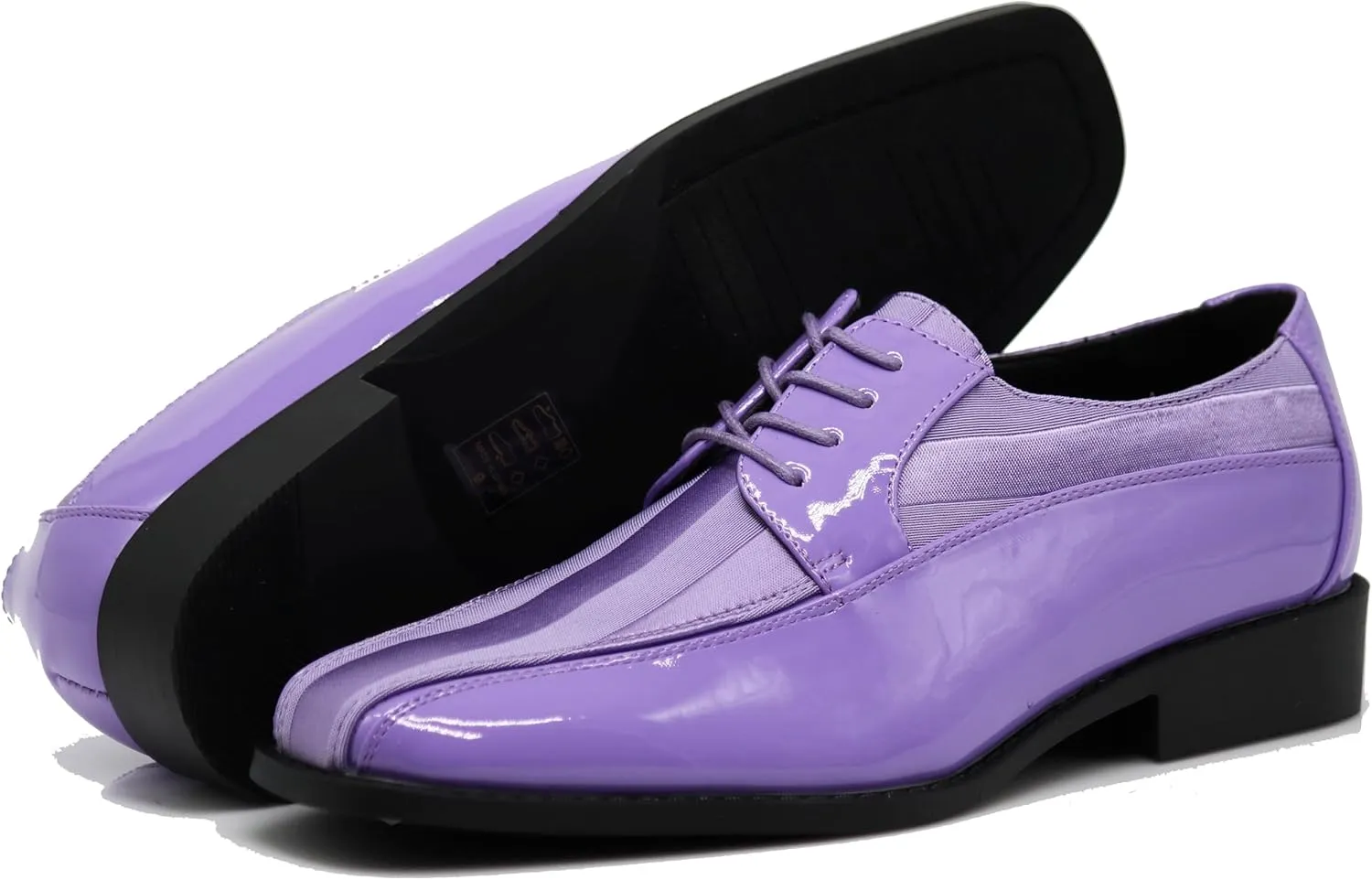 BMY Men's Striped Satin Matching Patent Upper Oxfords Formal Dress Shoes