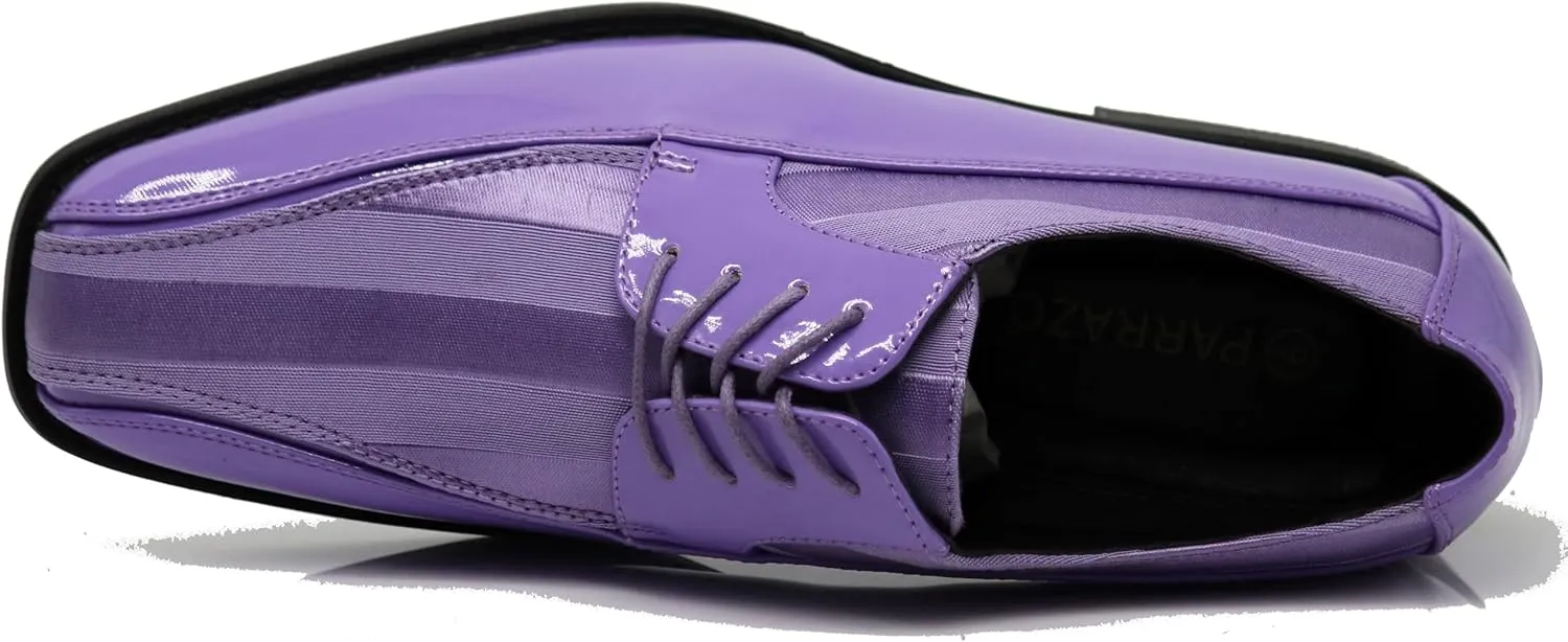 BMY Men's Striped Satin Matching Patent Upper Oxfords Formal Dress Shoes