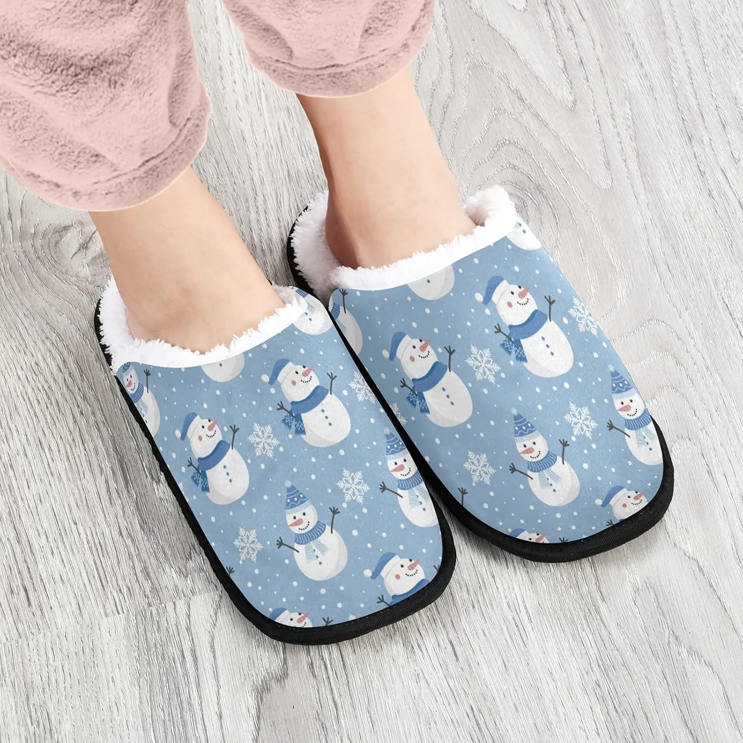 Boccsty Snowflakes Soft House Slippers Shoes Red Black Buffalo Plaid Spa Slippers House Shoes Memory Foam Slippers Non-Slip Home Shoes for Men Woman