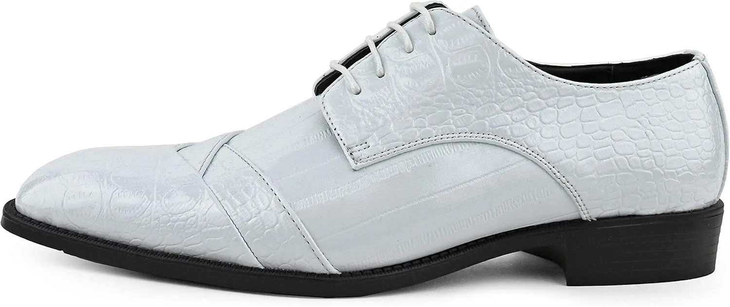 Bolano Bandit, Cap Toe Oxford Dress Shoes for Men, Men's Formal Dress Shoes with Alligator Print, Croc Folded Oxfords