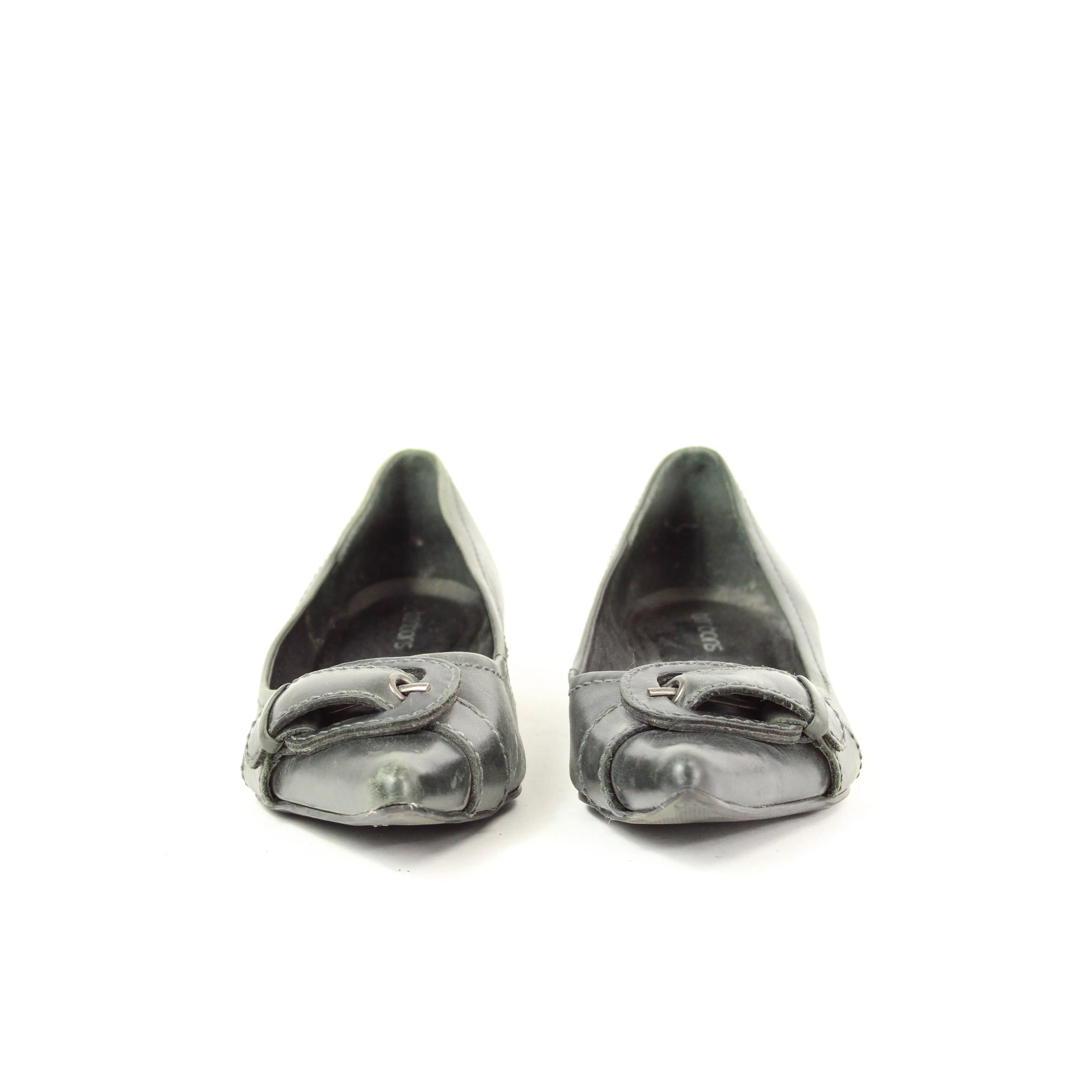 Bonbons Grey Leather Pointed Toe Flats