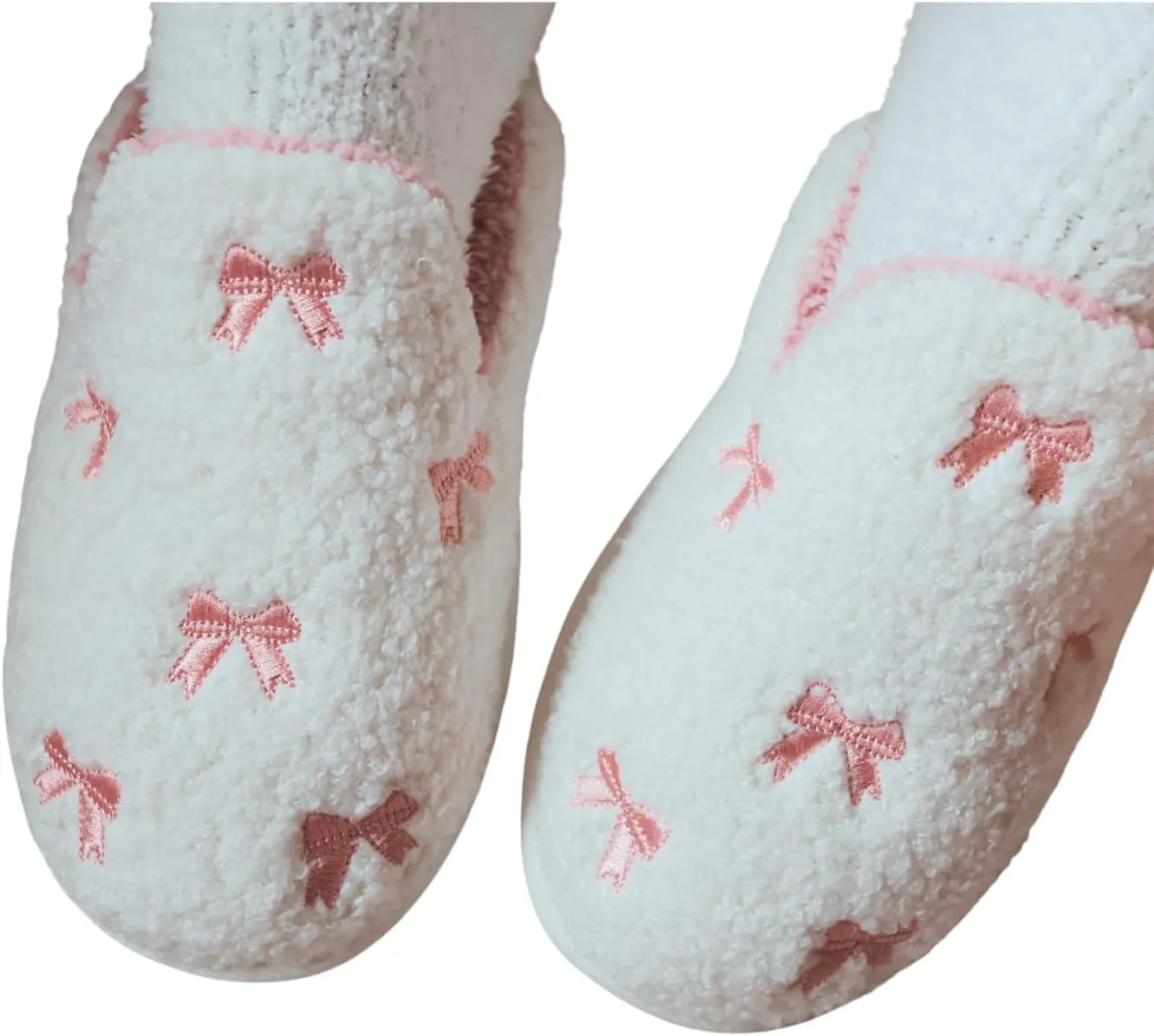 Bow Slippers Coquette Pink Slippers Memory Foam Cute Plush Fluffy Warm Fur slippers Indoor House Home Winter