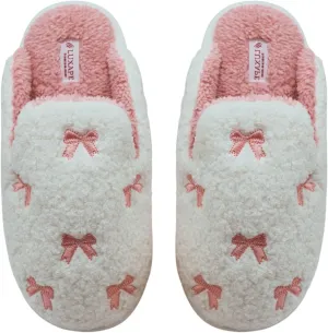 Bow Slippers Coquette Pink Slippers Memory Foam Cute Plush Fluffy Warm Fur slippers Indoor House Home Winter