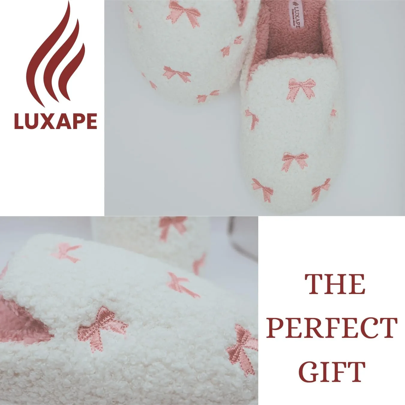 Bow Slippers Coquette Pink Slippers Memory Foam Cute Plush Fluffy Warm Fur slippers Indoor House Home Winter