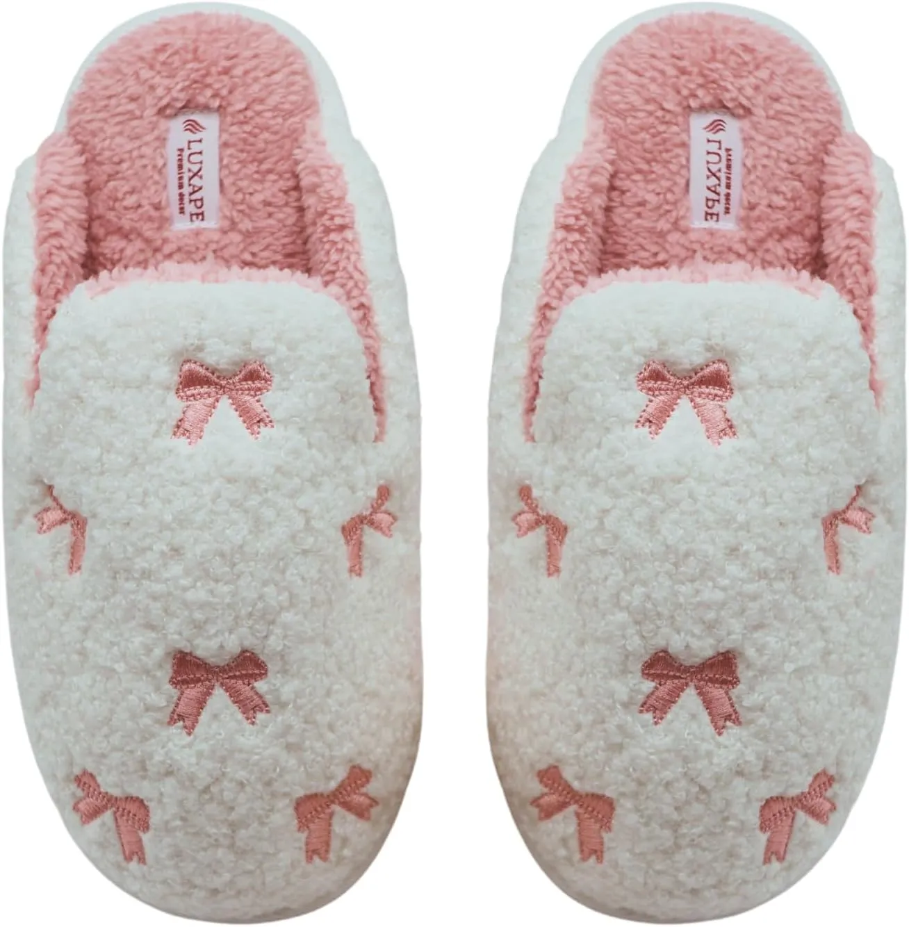 Bow Slippers Coquette Pink Slippers Memory Foam Cute Plush Fluffy Warm Fur slippers Indoor House Home Winter