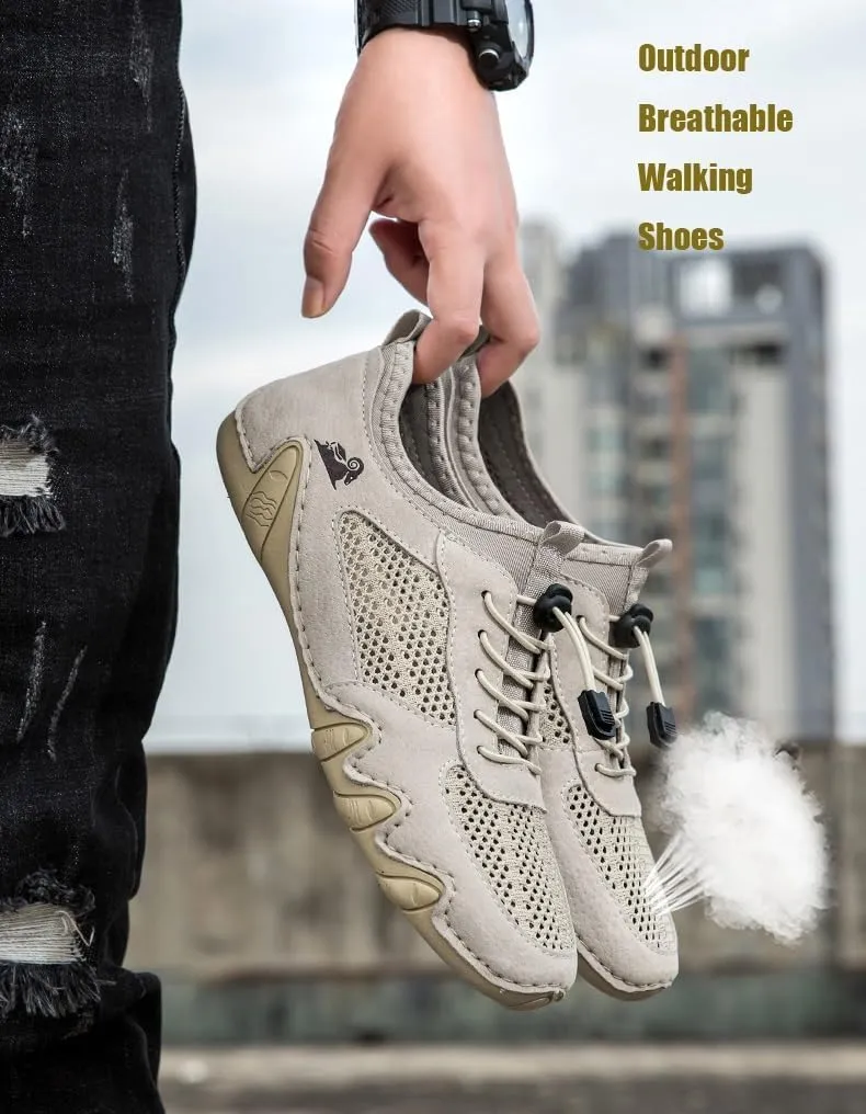 Boxpopla Men's Outdoor Mesh Trail Shoes for Hiking & Walking Slip-on Summer Sports Shoes Breathable Mesh Non-Slip Lightweight Casual Sneakers Camping & Driving