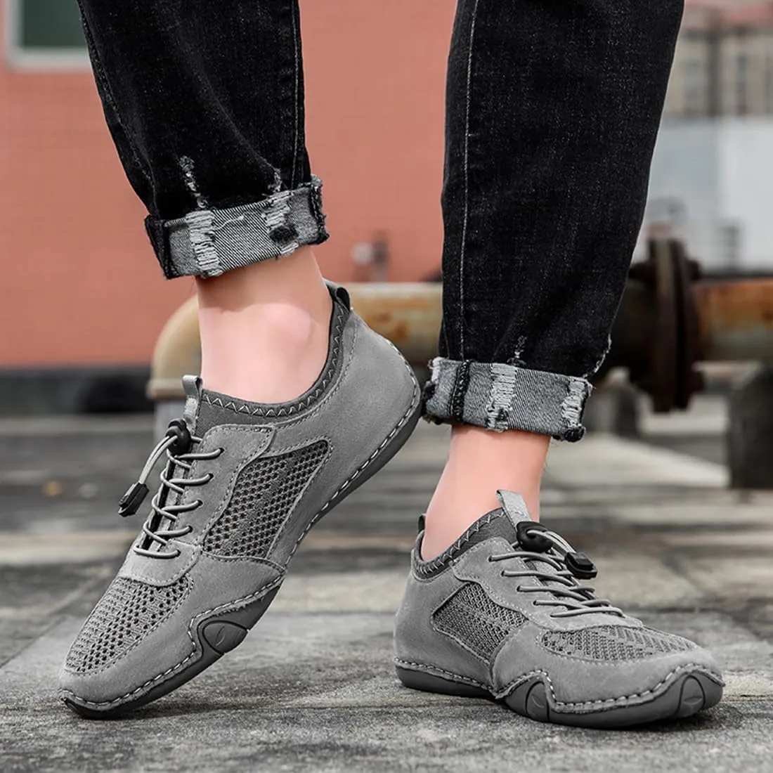 Boxpopla Men's Outdoor Mesh Trail Shoes for Hiking & Walking Slip-on Summer Sports Shoes Breathable Mesh Non-Slip Lightweight Casual Sneakers Camping & Driving