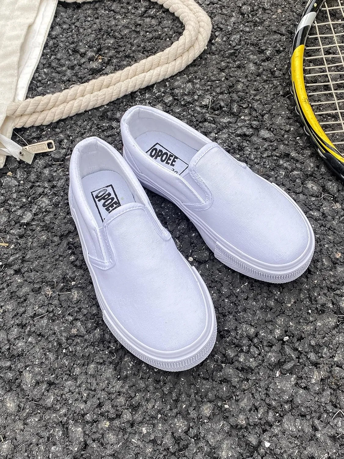 Boys' and Girls' Children's Canvas Shoes, Low Cut Slip-on Sneakers Shoes, Start School Season White Shoes, Fashion Toddler Little Kid Big Kid Skateboarding Shoes