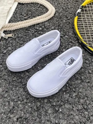 Boys' and Girls' Children's Canvas Shoes, Low Cut Slip-on Sneakers Shoes, Start School Season White Shoes, Fashion Toddler Little Kid Big Kid Skateboarding Shoes