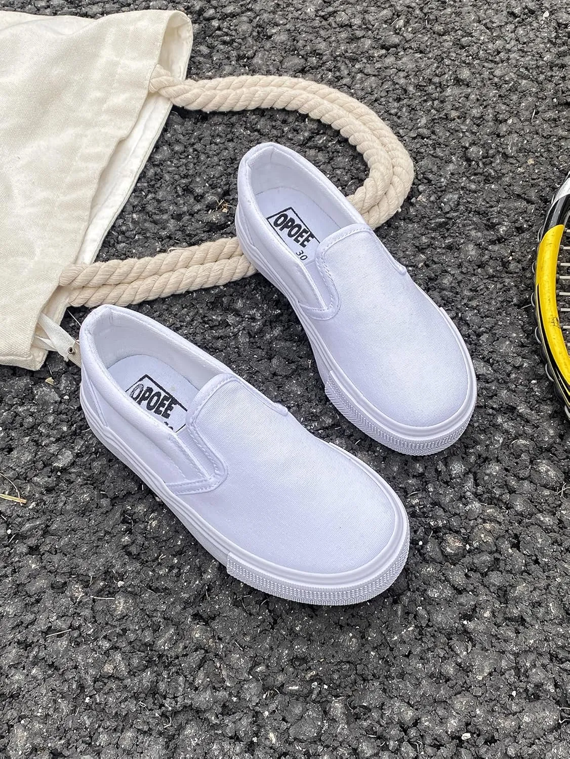 Boys' and Girls' Children's Canvas Shoes, Low Cut Slip-on Sneakers Shoes, Start School Season White Shoes, Fashion Toddler Little Kid Big Kid Skateboarding Shoes