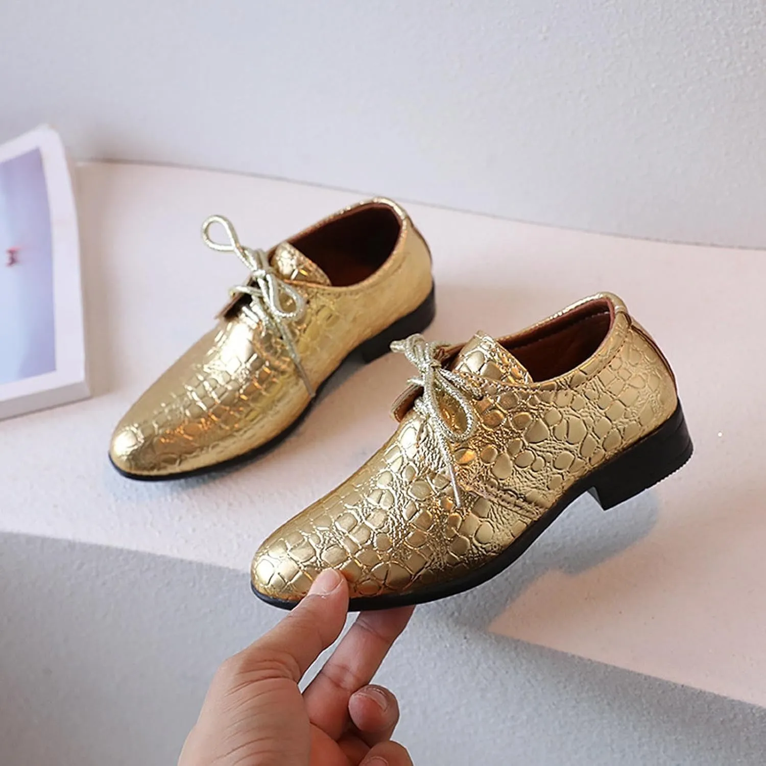 Boys Dress Shoes Toddler Kids Retro Pointed Toe Low Heel Lace Up Comfort Leather Shoes Dance Party Birthday Performance Shows