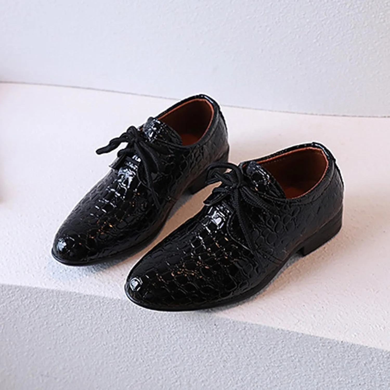 Boys Dress Shoes Toddler Kids Retro Pointed Toe Low Heel Lace Up Comfort Leather Shoes Dance Party Birthday Performance Shows
