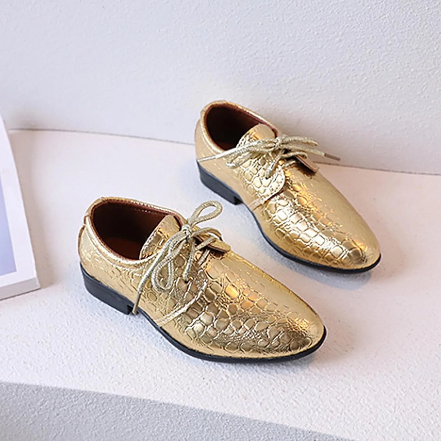 Boys Dress Shoes Toddler Kids Retro Pointed Toe Low Heel Lace Up Comfort Leather Shoes Dance Party Birthday Performance Shows