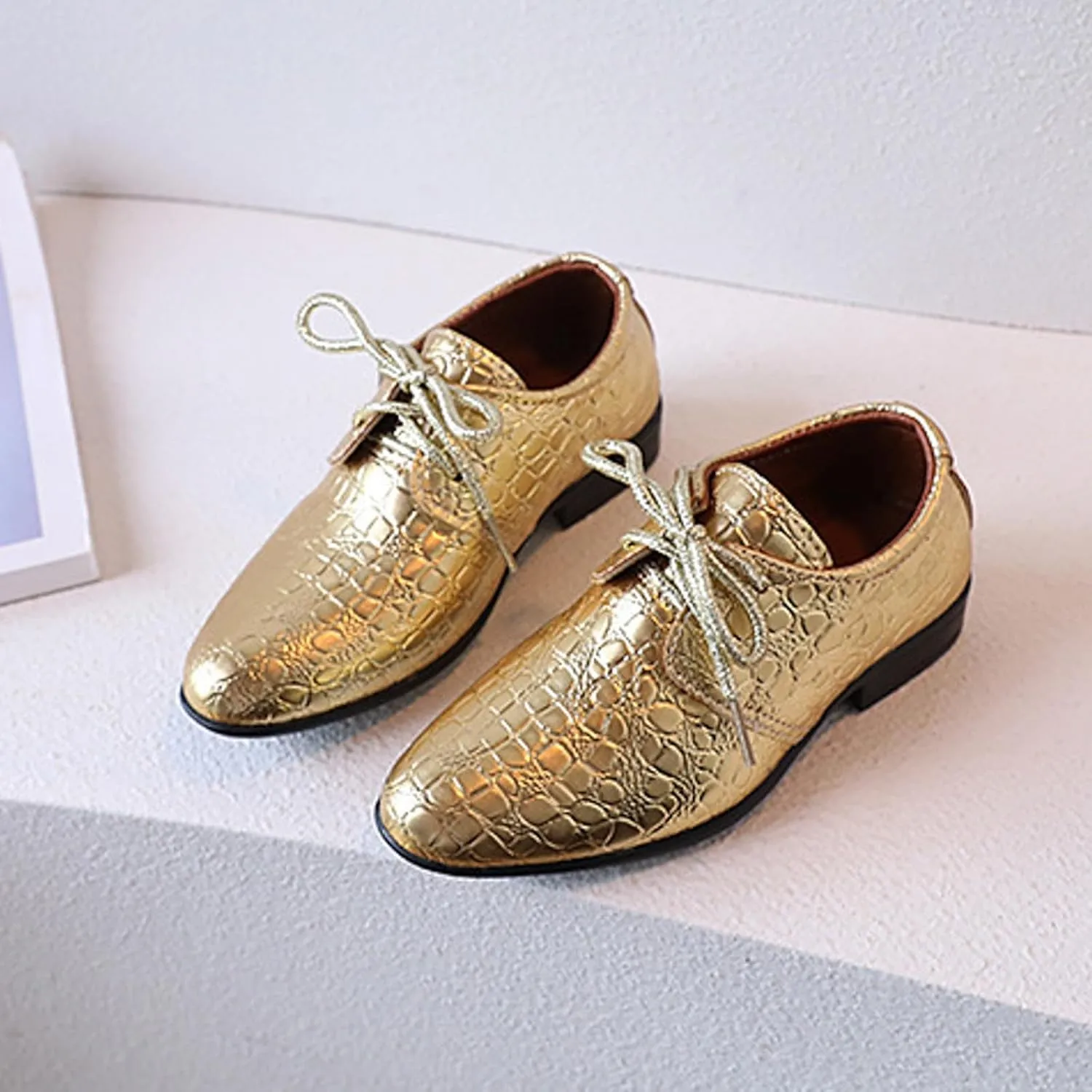 Boys Dress Shoes Toddler Kids Retro Pointed Toe Low Heel Lace Up Comfort Leather Shoes Dance Party Birthday Performance Shows