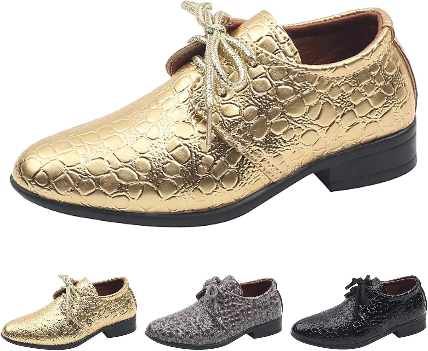 Boys Dress Shoes Toddler Kids Retro Pointed Toe Low Heel Lace Up Comfort Leather Shoes Dance Party Birthday Performance Shows