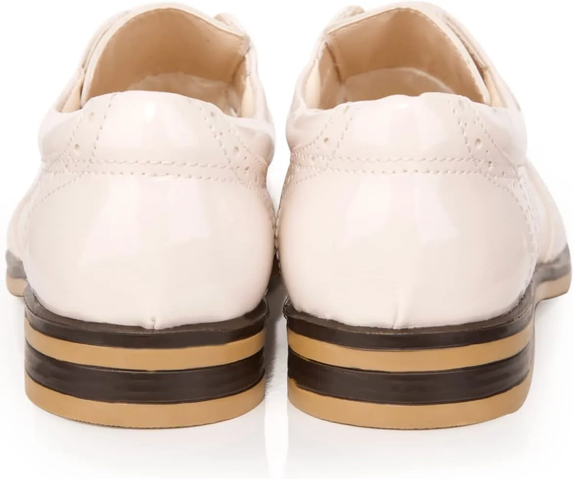 Boys Patent Synthetic Leather Dress Shoes Strap Brogue Formal Wedding Pageboy Footwear