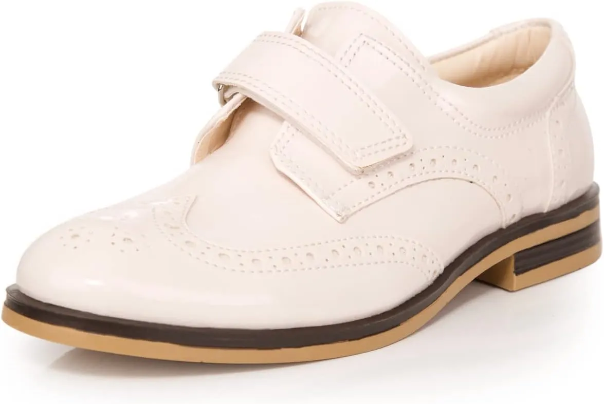 Boys Patent Synthetic Leather Dress Shoes Strap Brogue Formal Wedding Pageboy Footwear