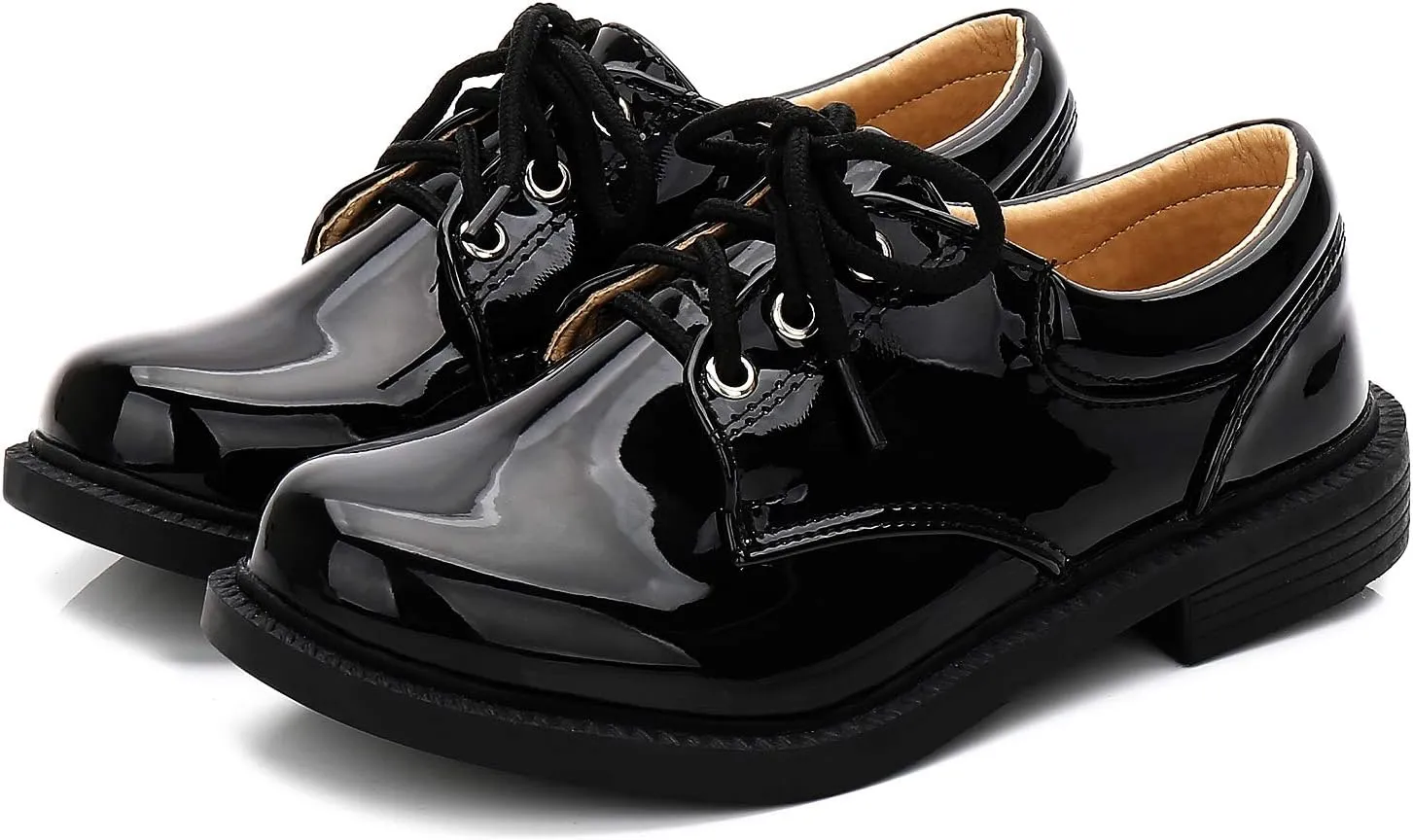 Boys Shiny Tuxedo Shoes Kids Patent Leather Dress Oxford Shoes